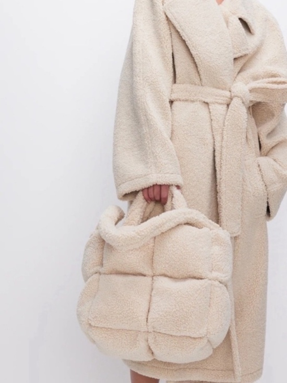 Good American Cozy Cream Sherpa Tote Bag NWOT